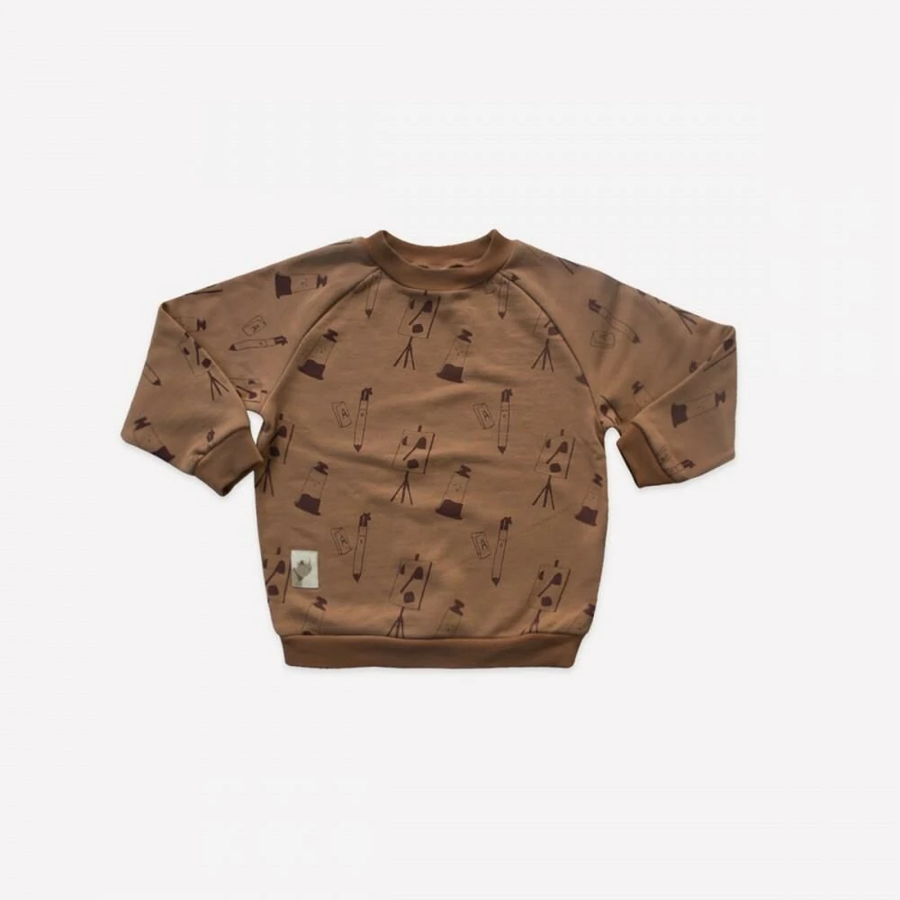 Auntie Me %100 Organik Pamuk Bebek Kahverengi Kışlık Eşofman Üstü ‘Art Tools’  AW2111