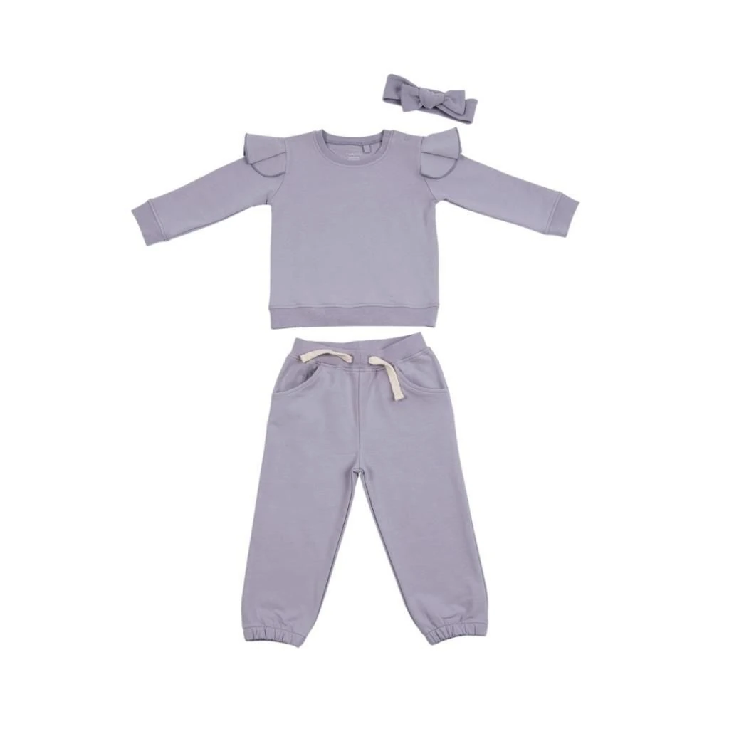 I'm Natural Organik Pamuklu Bandanalı Alt-Üst Kız Bebek Kışlık içi Şardonlu Eşofman Takımı - 112998 Lavanta