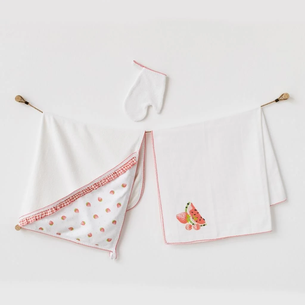 Andy Wawa Kız Bebek Müslin Kurutma Eldiven Havlu 3'lü Takım Set - AC21743