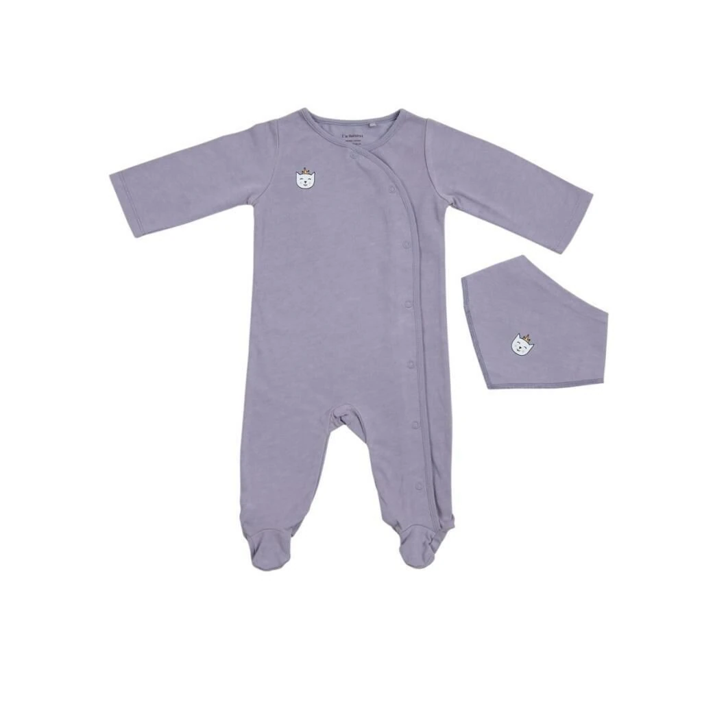 I'm Natural Organik Pamuklu Önlüklü - Patikli Kışlık Bebek Tulum Set - 112999 Lavanta