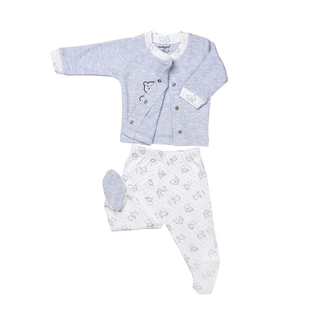 Mukano Erkek Bebek Ayıcık Nakışlı 4'lü Set Hastane Çıkış Seti