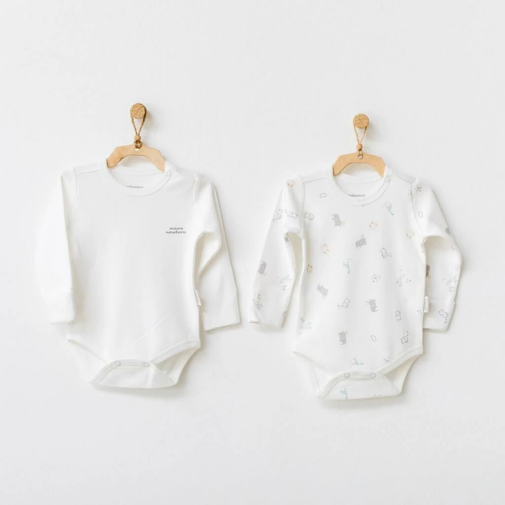 Andy Wawa Bebek 2'li Organik Pamuk Zıbın Beyaz Ekru - AC21710