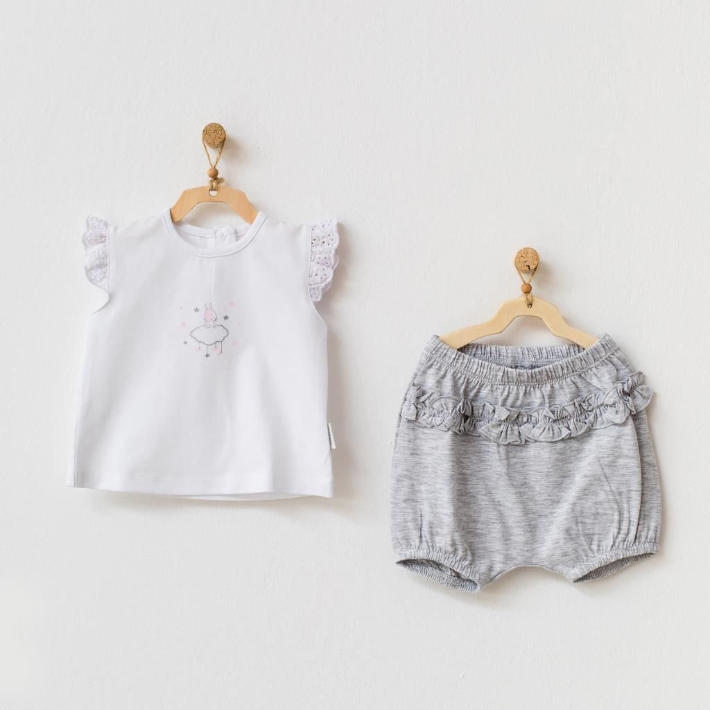 Andy Wawa 2’li Kız Bebek Tişört Şort Takım Set Gri-AC21632
