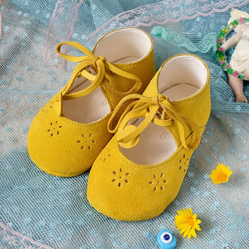 Hakiki Deri Anatomik Taban İlk Adım Ayakkabısı Sarı Süet-MKN.0085