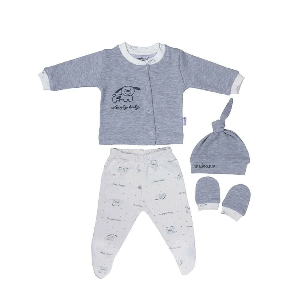 Mukano Erkek Bebek Köpekçik Nakışlı 4'lü Set Hastane Çıkış Seti