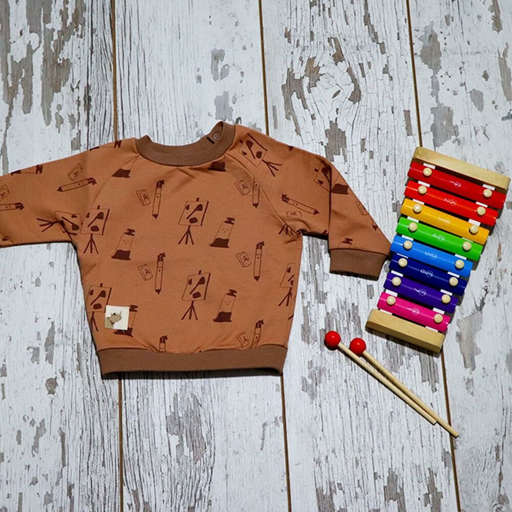 Auntie Me %100 Organik Pamuk Bebek Kahverengi Kışlık Eşofman Üstü ‘Art Tools’  AW2111