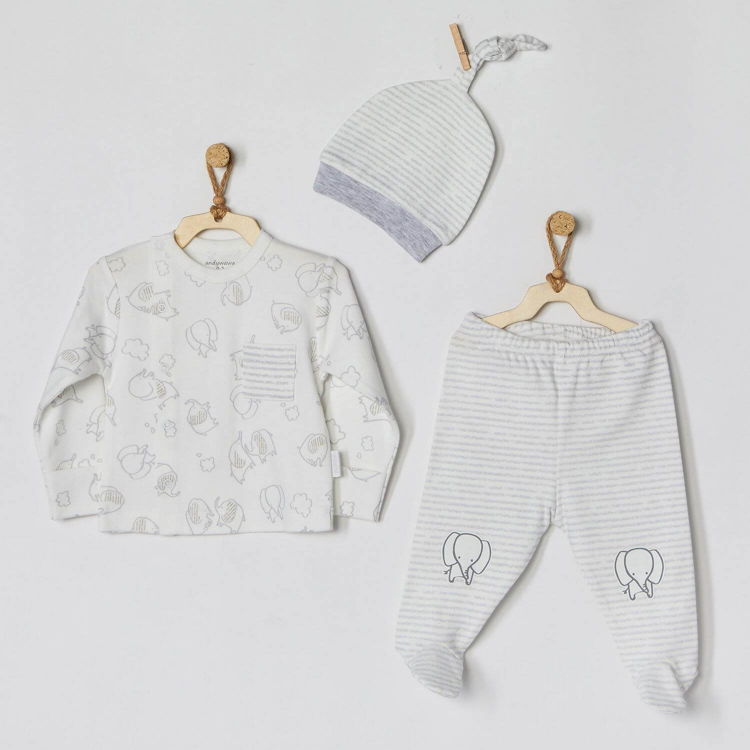 Andy Wawa Yenidoğan Erkek Bebek 3'lü Patikli Takım Doğal Pamuklu Yumuşak Kumaş - AC22183