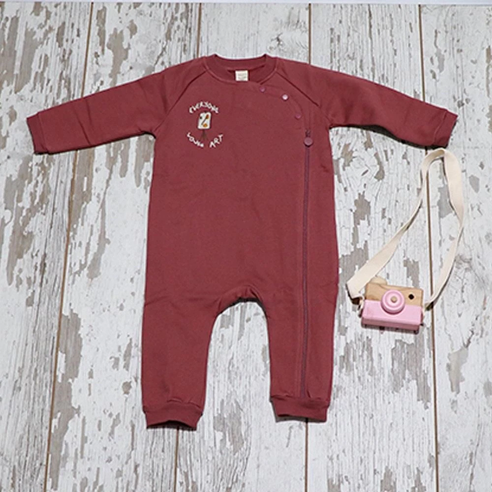 Auntie Me %100 Organik Pamuk Önü Fermuarlı Bebek Kışlık Tulum Bordo - AW2103