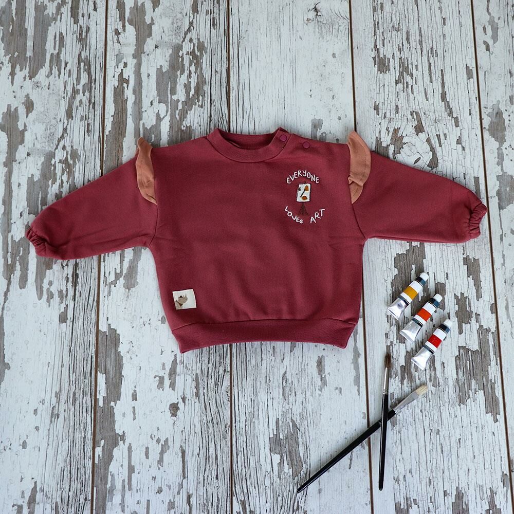 Auntie Me %100 Organik Pamuk Omuz Detaylı Bebek Bordo Kışlık Eşofman Üstü - AW2112