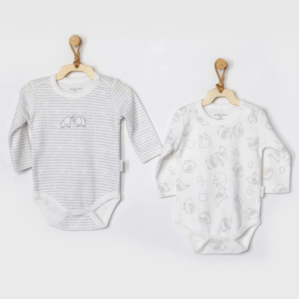 Andy Wawa Erkek Bebek Uzun Kollu Baskılı 2'li Zıbın Set - AC22186