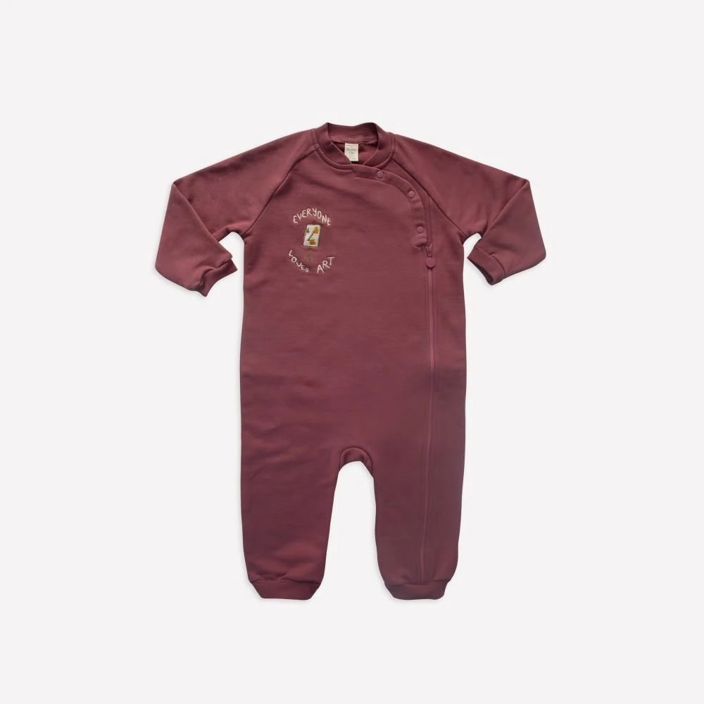 Auntie Me %100 Organik Pamuk Önü Fermuarlı Bebek Kışlık Tulum Bordo - AW2103