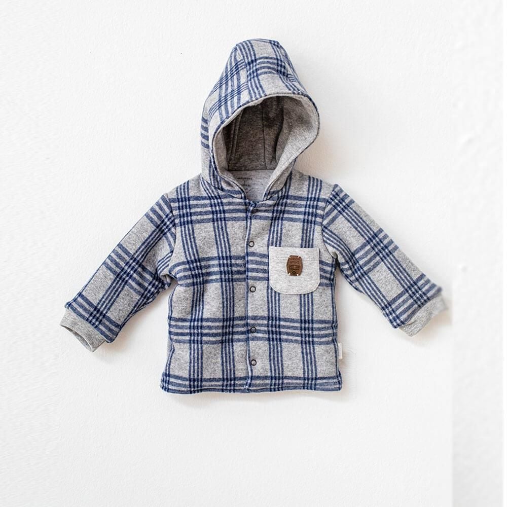 Andy Wawa Kapüşonlu Erkek Bebek Peluş Önü Düğmeli Kışlık Mont Ekose Lacivert - AC21163
