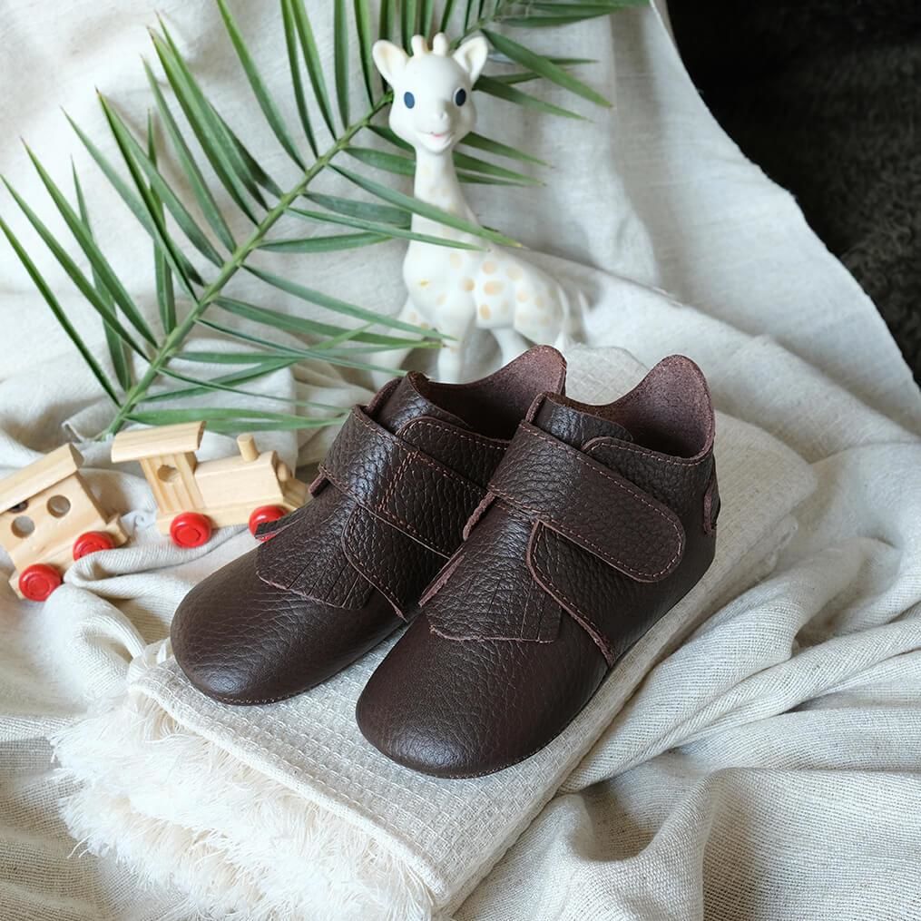 Hakiki Deri Anatomik Taban İlk Adım Ayakkabısı Koyu Kahve Cırtcırtlı-Püsküllü MKN.0163