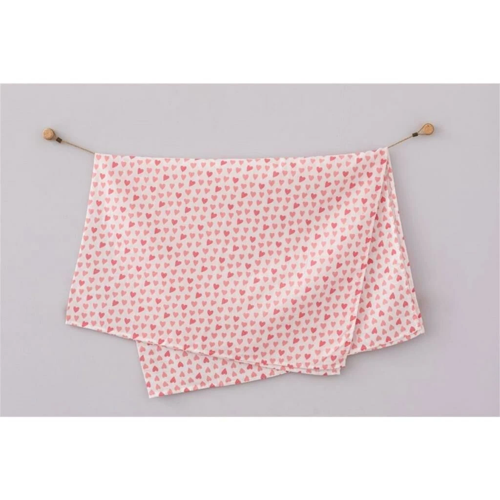 Andywawa Bebek Müslin Örtü Kalpli Kız Bebek Çok Amaçlı Örtü - AC8559R