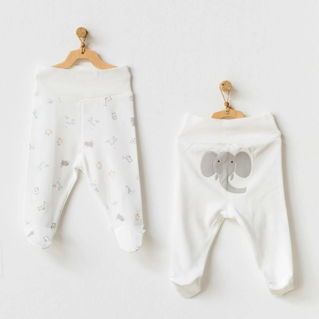 Andy Wawa  Organik Pamuklu İnterlok Erkek Bebek Patikli Kışlık Pantolon 2’li Set Beyaz - AC21703