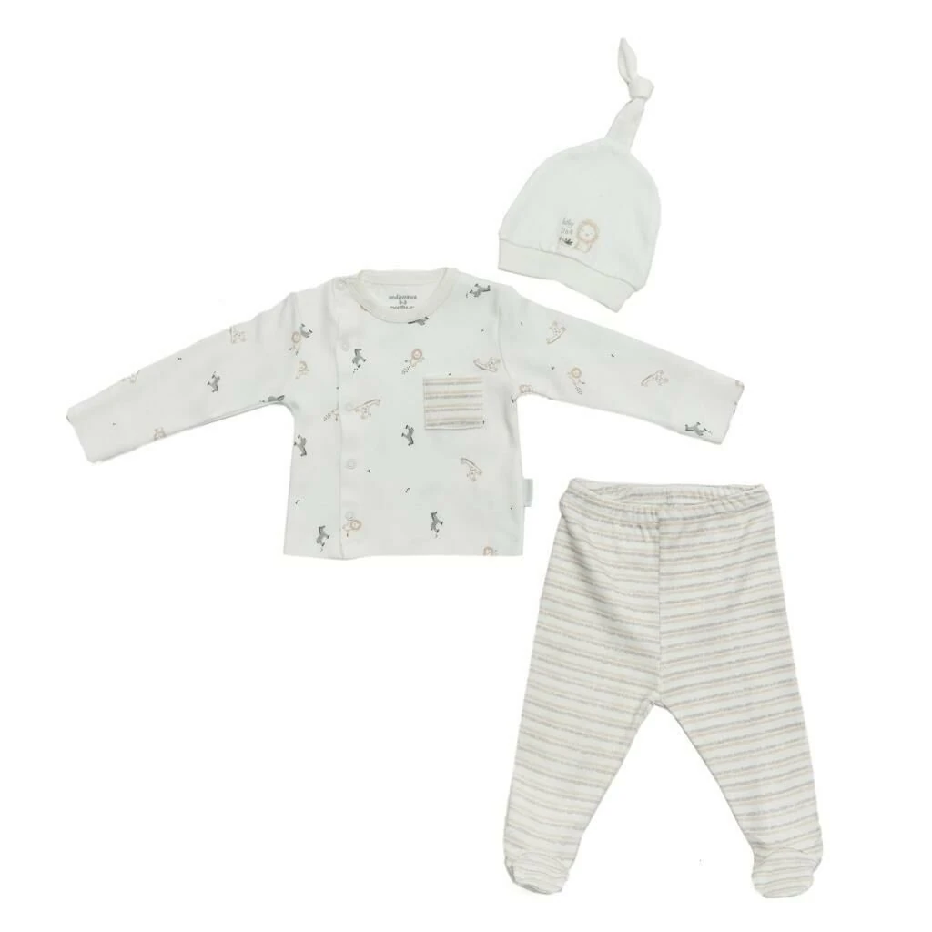 Andy Wawa Yenidoğan Erkek Bebek Önü Çıtçıtlı 3'lü Kışlık Takım Ekru - AC22253