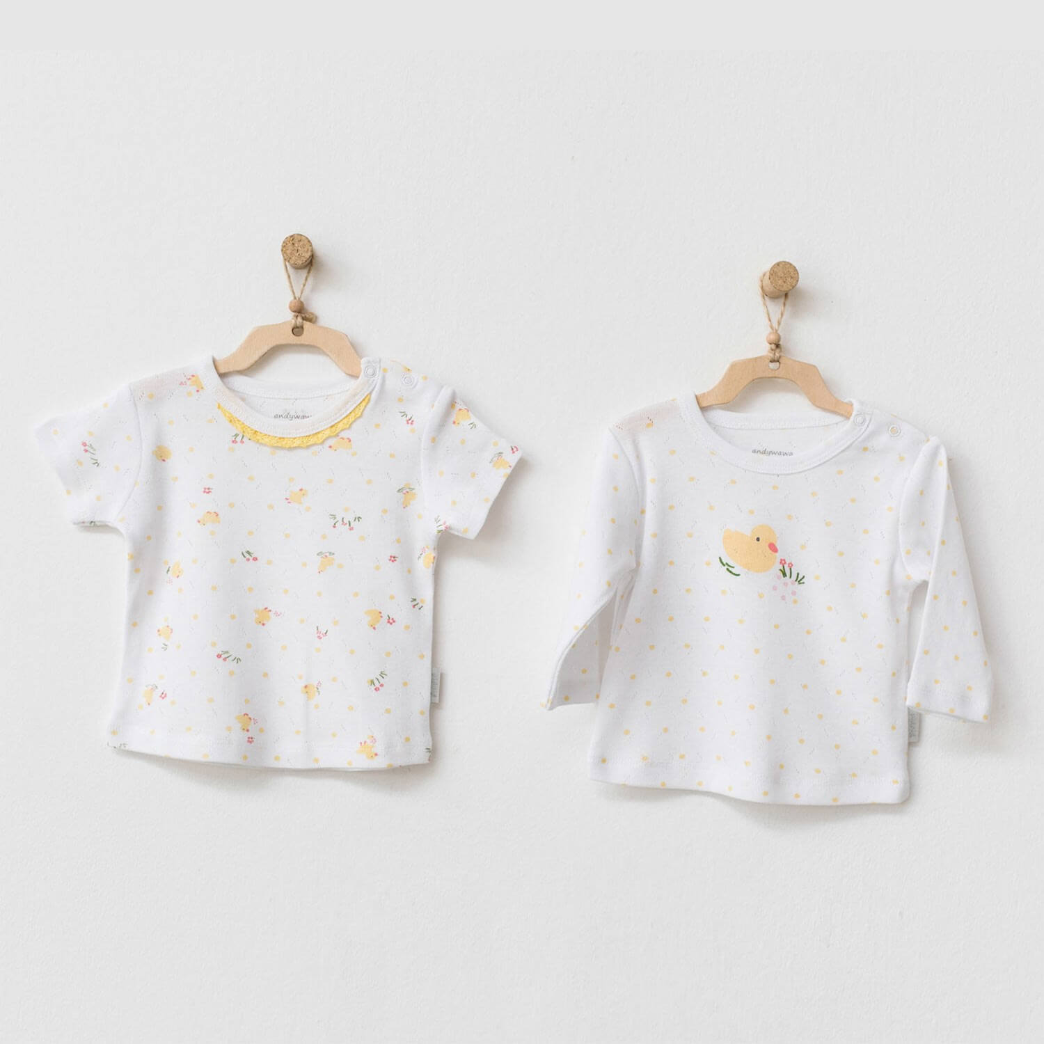 Andy Wawa Civciv Desenli Jakarlı Yazlık Kız Bebek 2'li Tişört Seti - AC21577