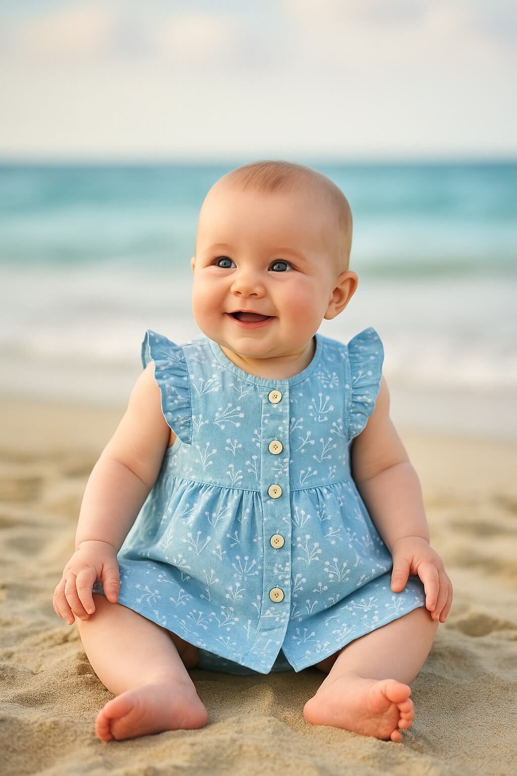 Andy Wawa Mavi Çiçekli Fırfır Detaylı Kız Bebek Elbise - AC23754