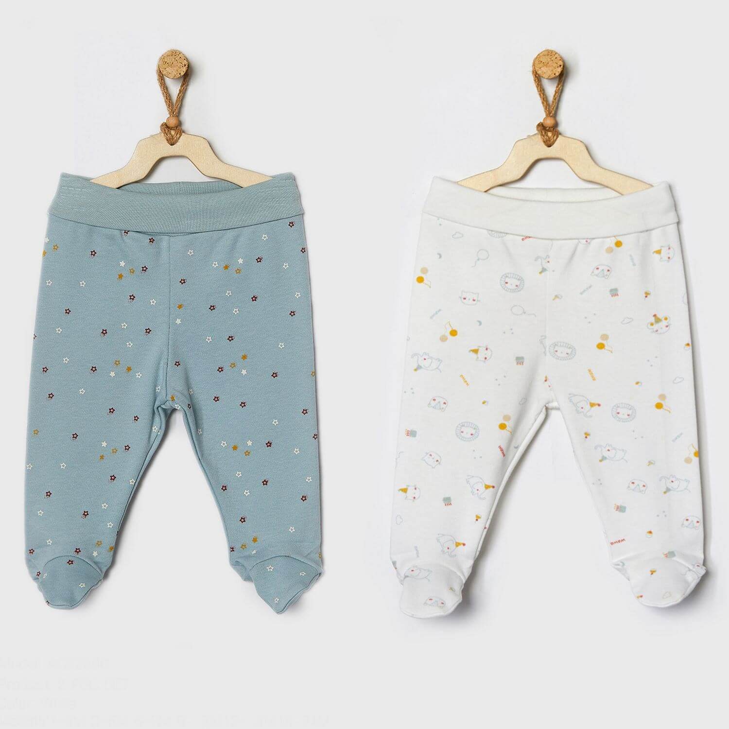 Andy Wawa Yenidoğan Erkek Bebek 2'li Patikli Pantolon Seti Pamuklu Konforlu Beli Kıvrılabilir - AC22006