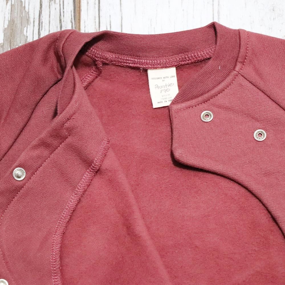 Auntie Me %100 Organik Pamuk Önü Fermuarlı Bebek Kışlık Tulum Bordo - AW2103