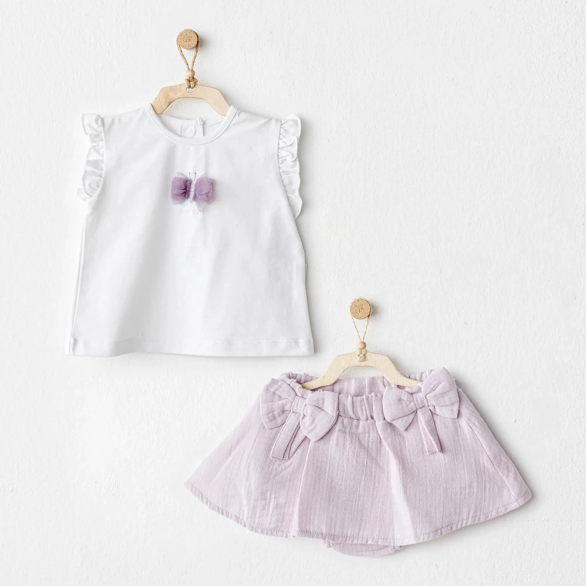 Andy Wawa Lila Kelebekli Kız Bebek Şort Etek Takım - AC25575