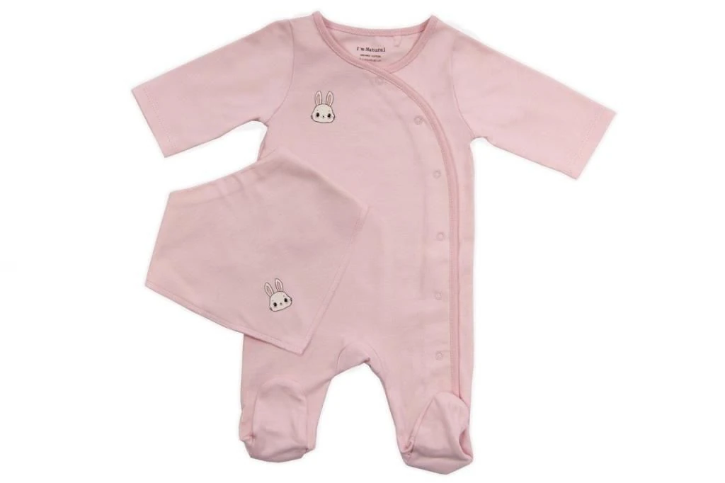 I'm Natural Kız Bebek Organik Pamuklu Önü Çıtçıtlı Önlüklü - Patikli Kışlık 2'li Tulum Gül - 1121167