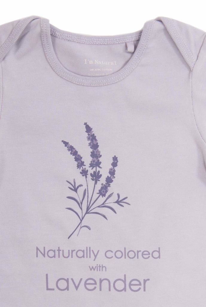 I'm Natural Organik Lavanta Desenli Kısa Kollu Çıtçıtlı Kız Bebek Zıbın - 110852 Lavanta