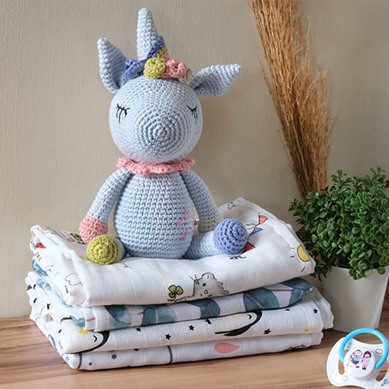 Amigurumi %100 Organik Oyuncak El Örgüsü Unicorn Mavi MKN.0063