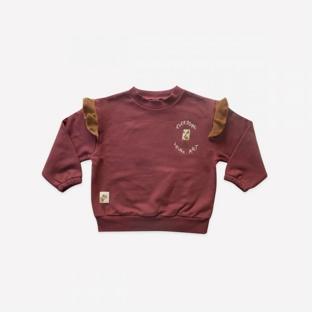 Auntie Me %100 Organik Pamuk Omuz Detaylı Bebek Bordo Kışlık Eşofman Üstü - AW2112