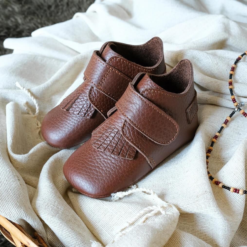 Hakiki Deri Anatomik Taban İlk Adım Ayakkabısı Çiko Kahve Cırtcırtlı-Püsküllü MKN.0168