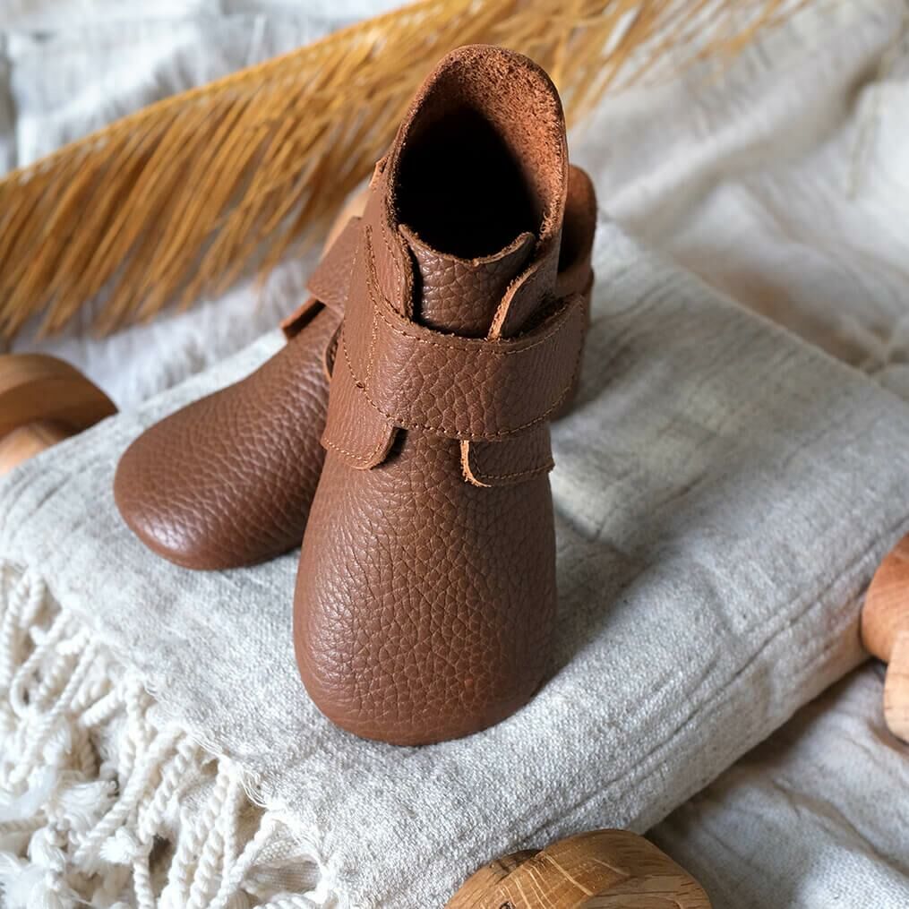 Hakiki Deri Anatomik Taban İlk Adım Ayakkabısı Sütlü Kahve Cırtcırtlı MKN.0170