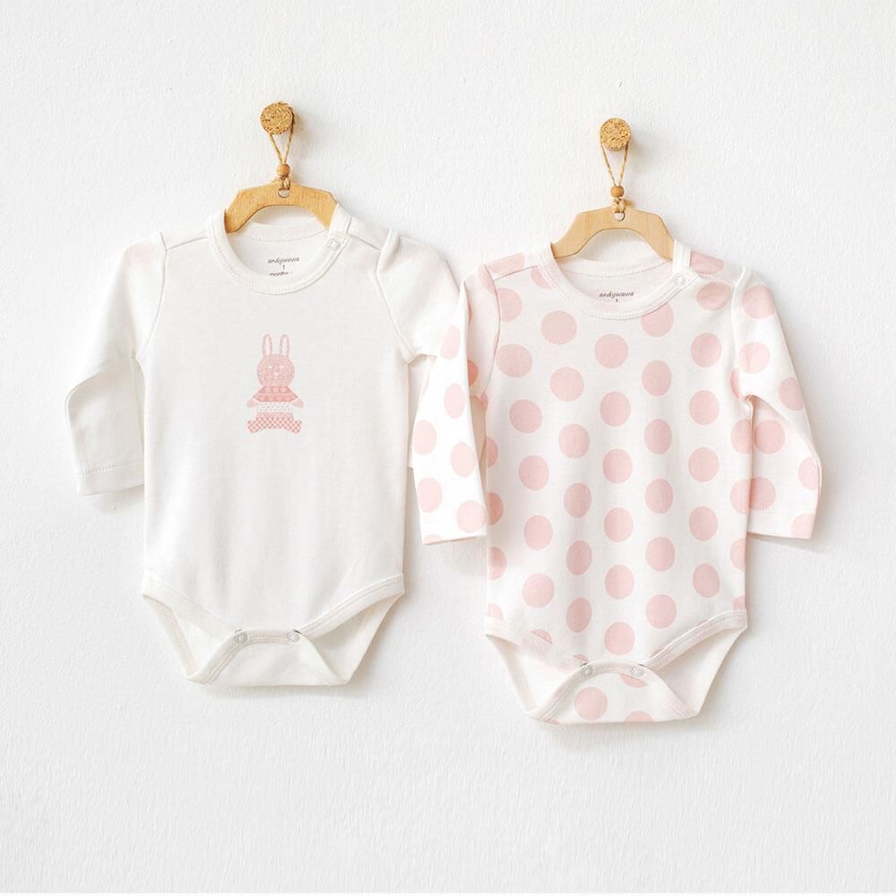 Andy Wawa Kız Bebek Uzun Kollu 2’li Zıbın Set Pembe - AC21146