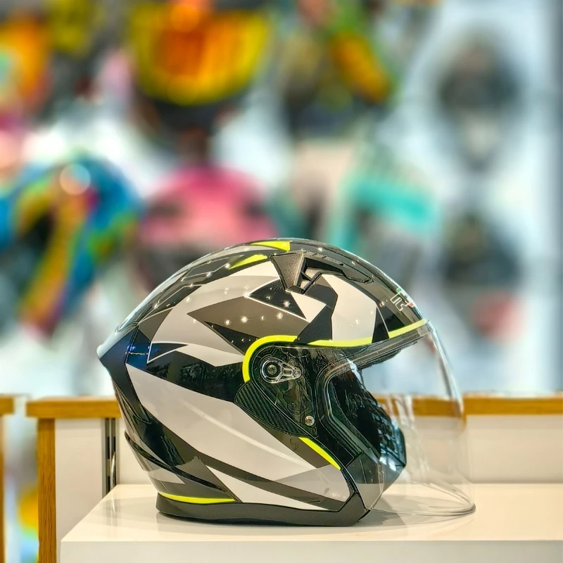 RHKC 528 Çenesiz Vizörlü Yazlık Kask Siyah Gri Neon Sarı - Rhkc