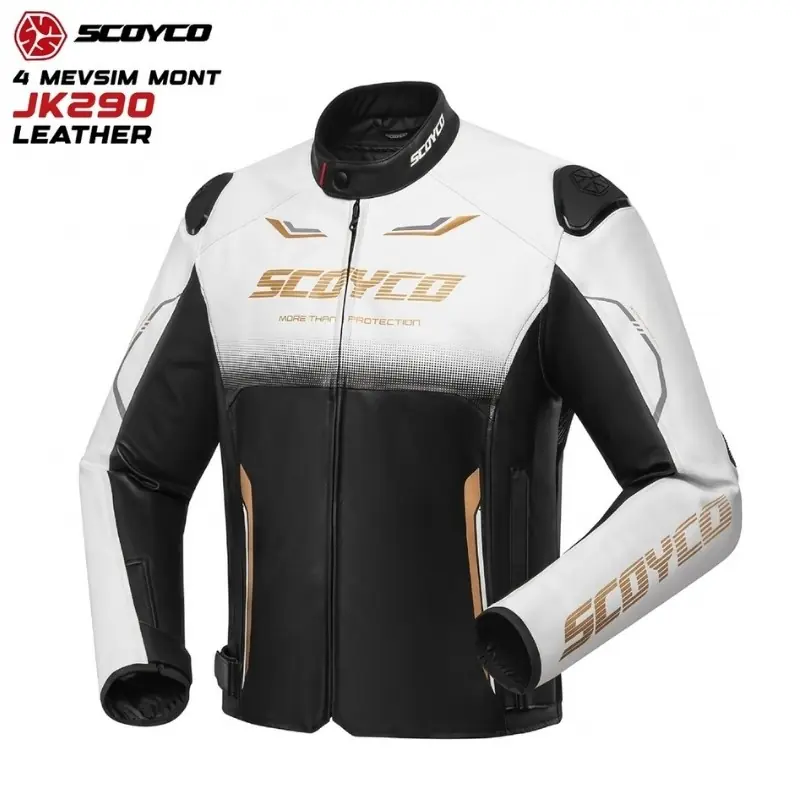 Scoyco JK290 4 Mevsim Deri Motosiklet Montu Siyah Beyaz