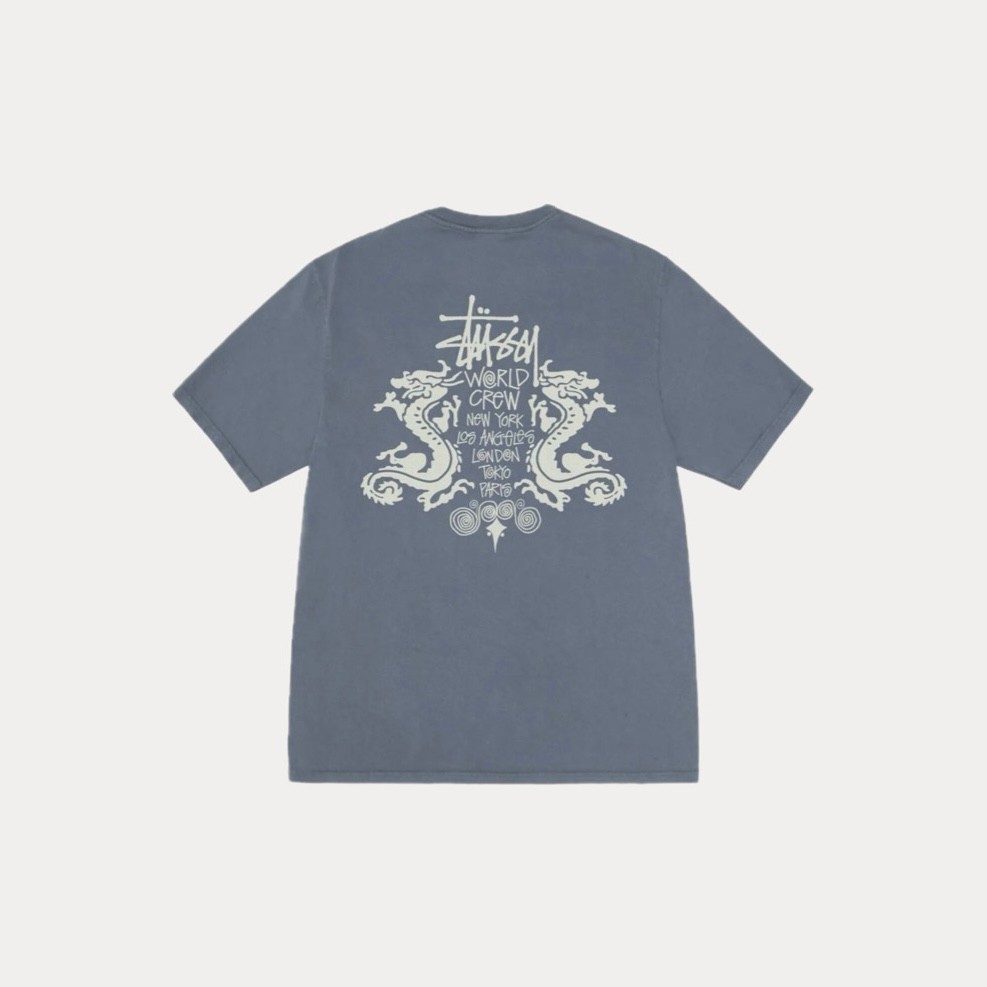 Stüssy Double Dragon Pig. Dyed Tee ‘Blue’