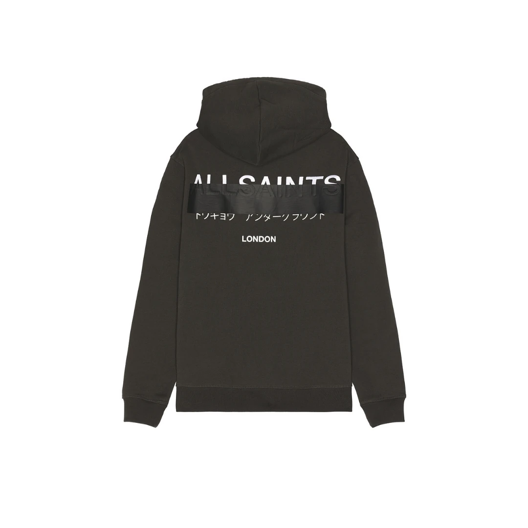 AllSaints Redact Embroidered Logo Hoodie 'Washed Black'