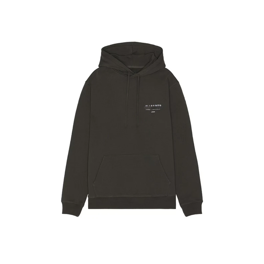 AllSaints Redact Embroidered Logo Hoodie 'Washed Black'