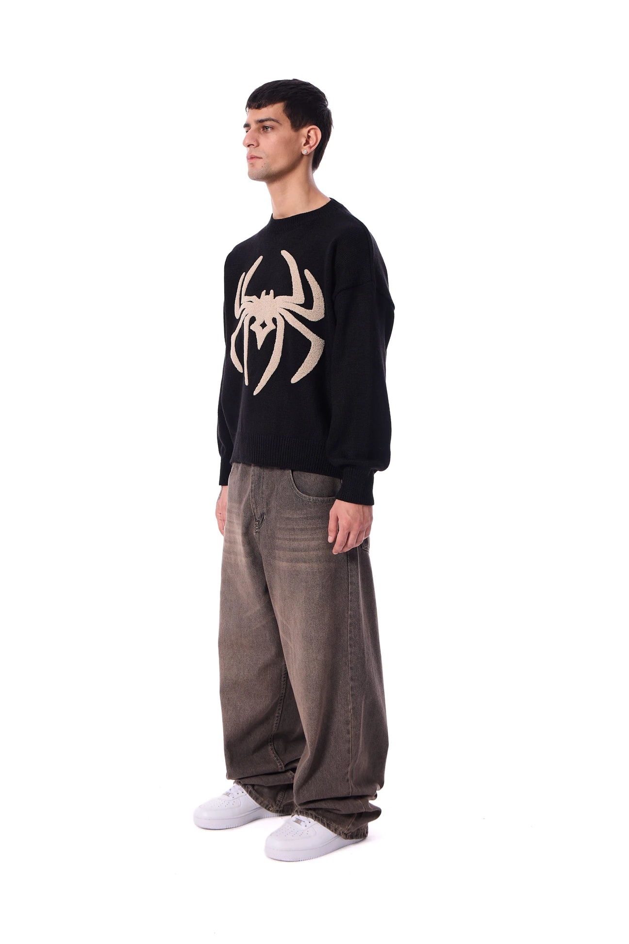 Örümcek Nakış Detaylı Premium Oversize Triko Kazak