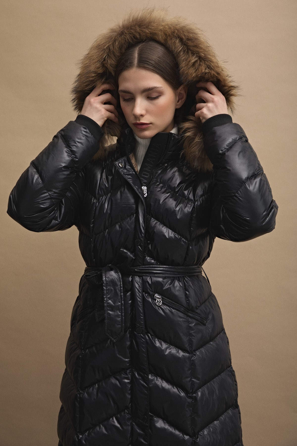 Womania X - Jacket  Naturel Kürklü Puffer Mont 