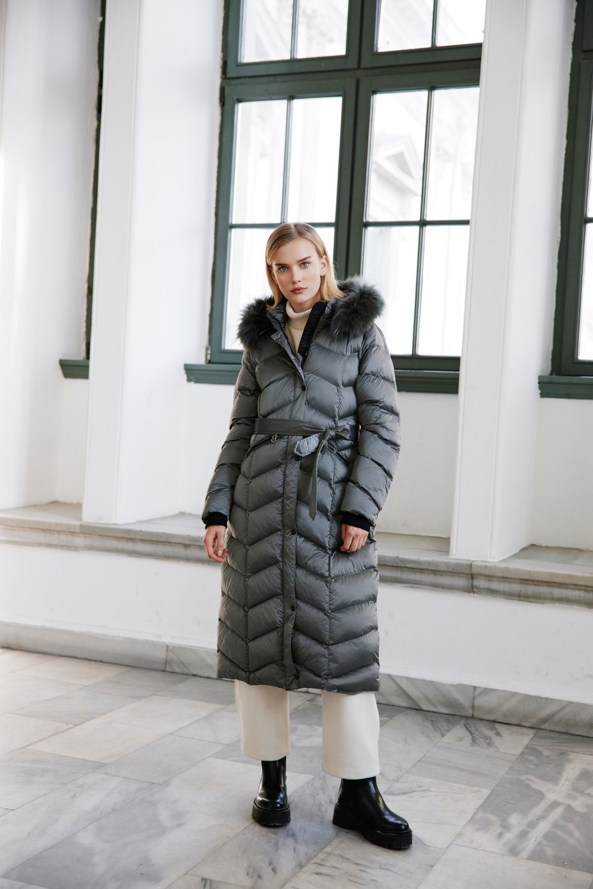 Womania X - Jacket  Naturel Kürklü Puffer Mont  - Gri