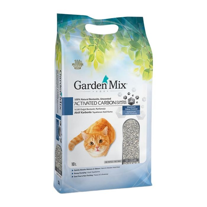 Garden Mix Activated Carbon Parfümsüz Aktif Karbonlu İnce Taneli Topaklanan Doğal Kedi Kumu 10 L