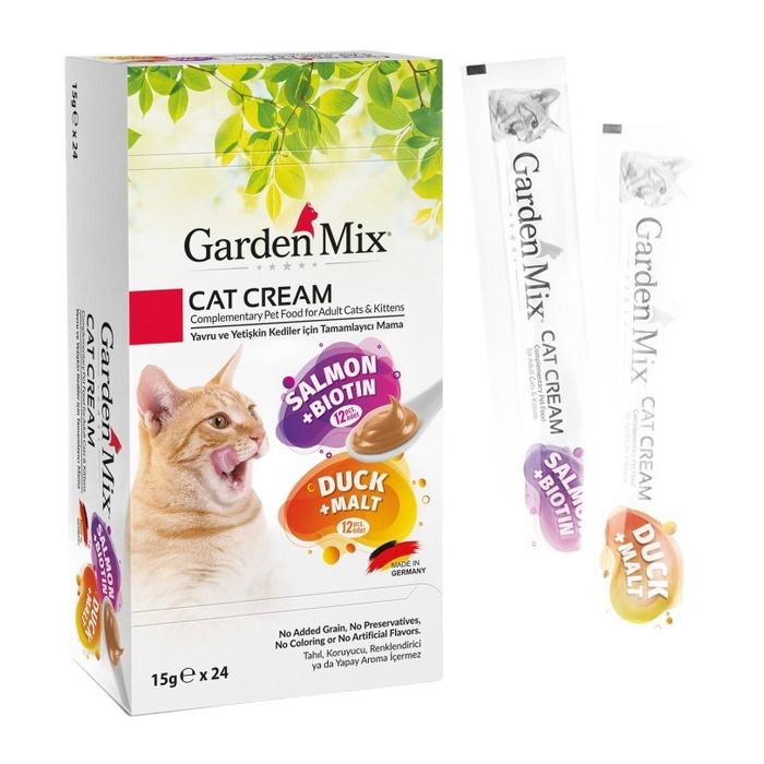 Garden Mix Cat Cream Somonlu & Ördekli Yavru ve Yetişkin Kediler İçin Kedi Kreması 24 x 15 g