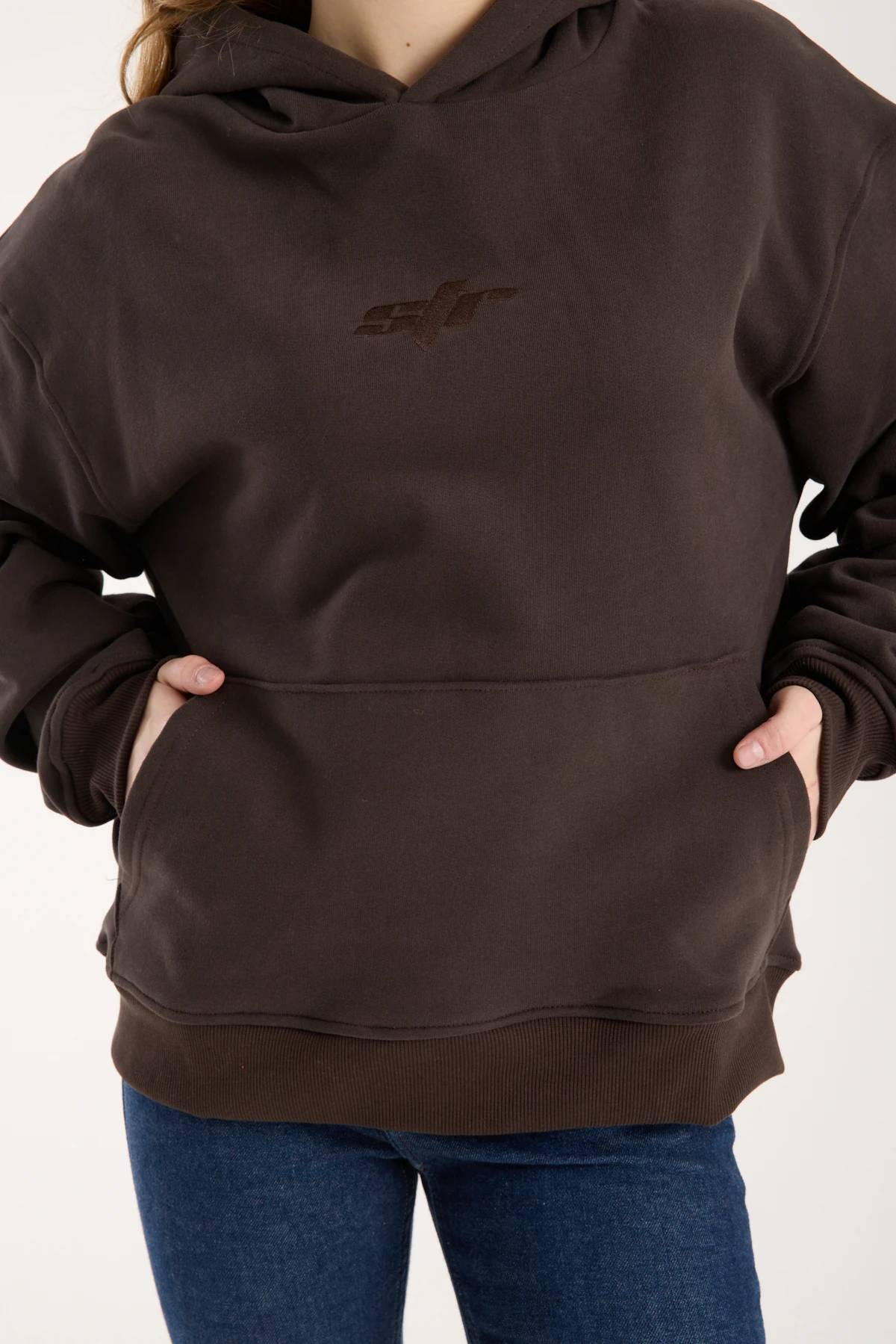 Acı Kahve Nakışlı Oversized Hoodie