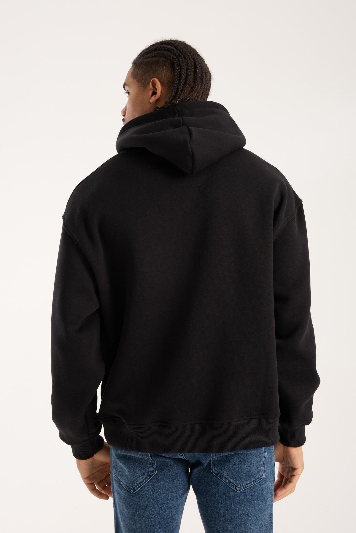 Siyah Nakışlı Oversized Hoodie