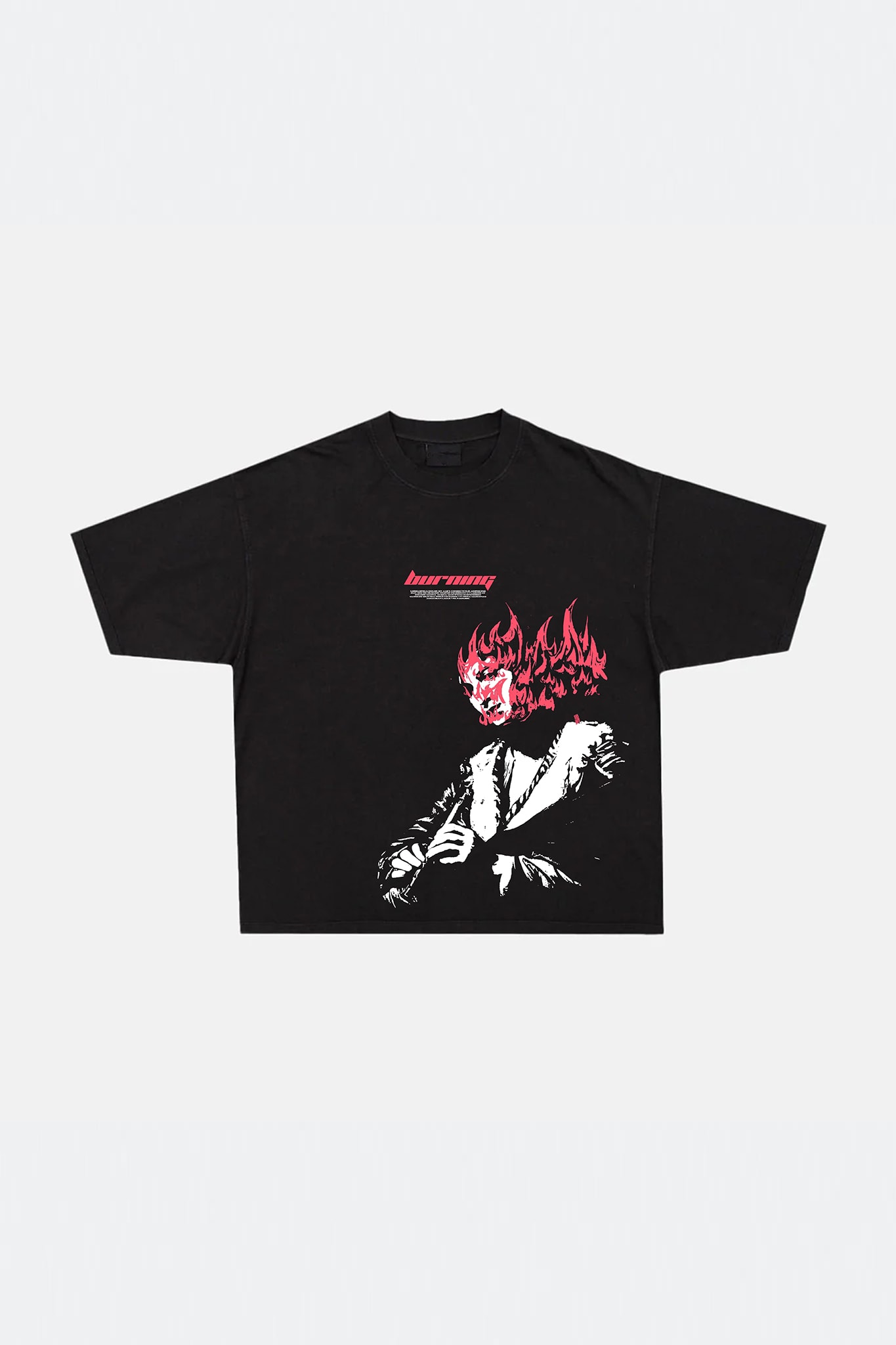 BURNING Siyah Oversized T-Shirt