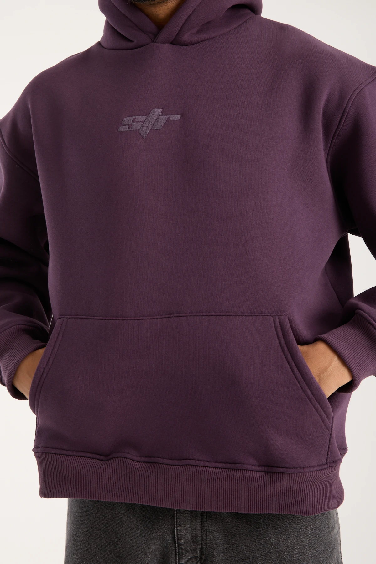 Mor Nakışlı Oversized Hoodie