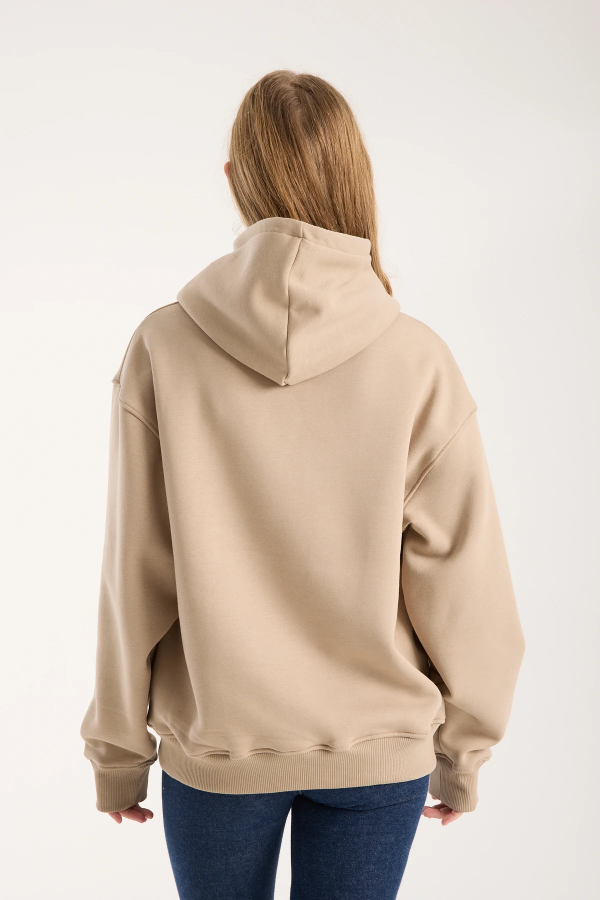 Bej Nakışlı Oversized Hoodie