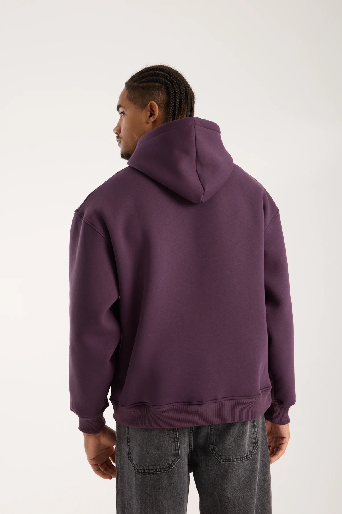 Mor Nakışlı Oversized Hoodie