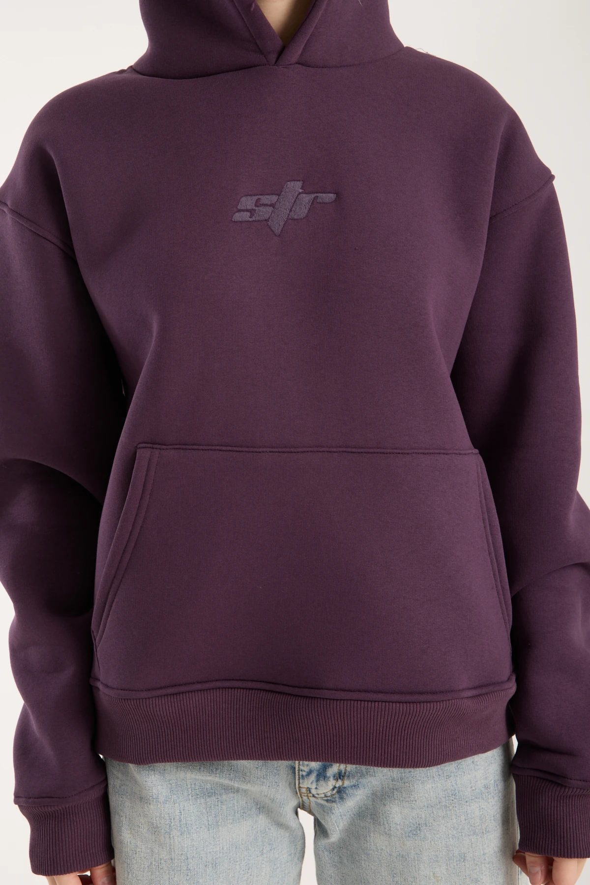 Mor Nakışlı Oversized Hoodie