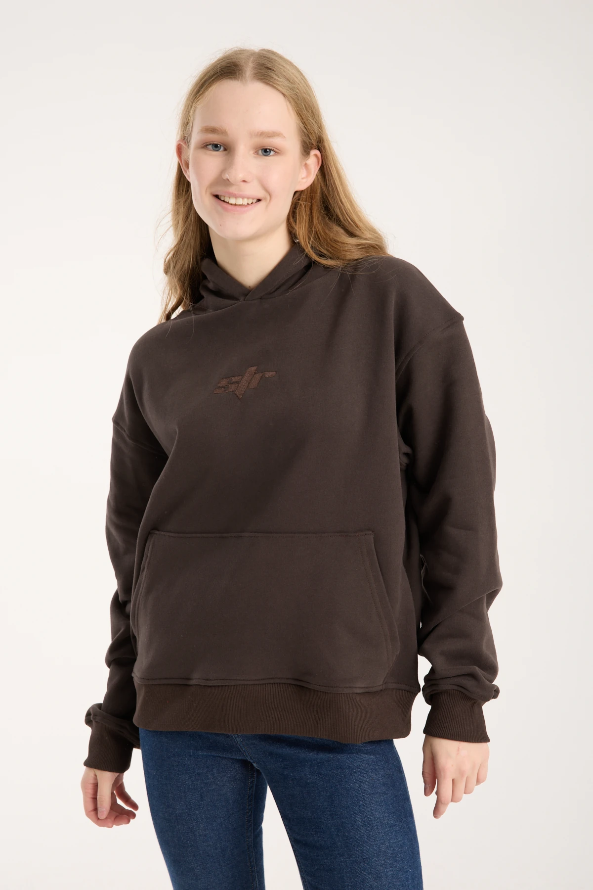 Acı Kahve Nakışlı Oversized Hoodie